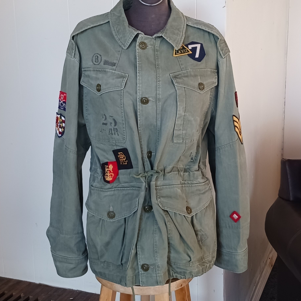 Polo Ralph Lauren Painted Logo Cotton Military Field Jacket- Men's XL Tall TG - Picture 3 of 11
